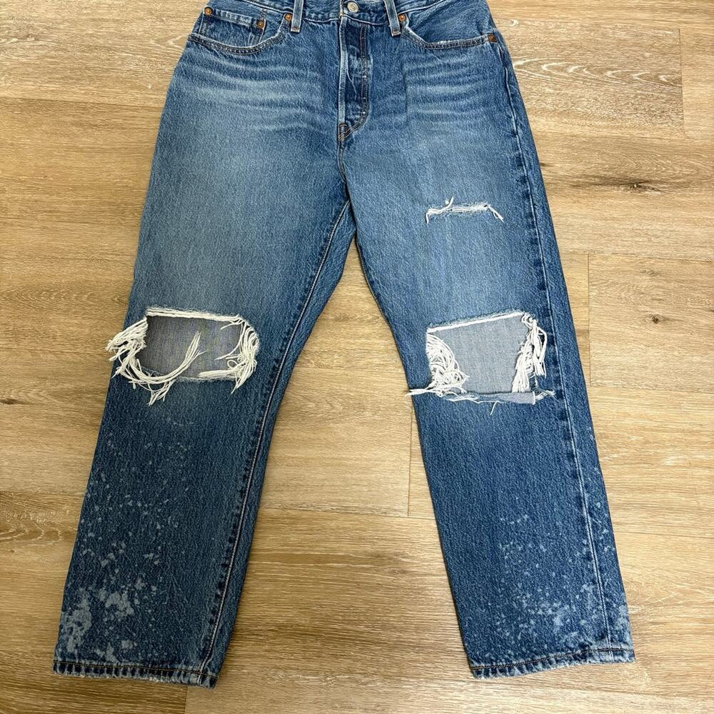 Levi's  Blue Woman's Distress High Waisted Straight Leg Denim Jeans W32 L26